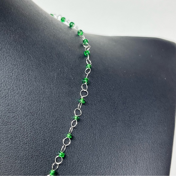 VTG Green Leaf Delicate Link Chain Necklace 16" - Picture 4 of 6